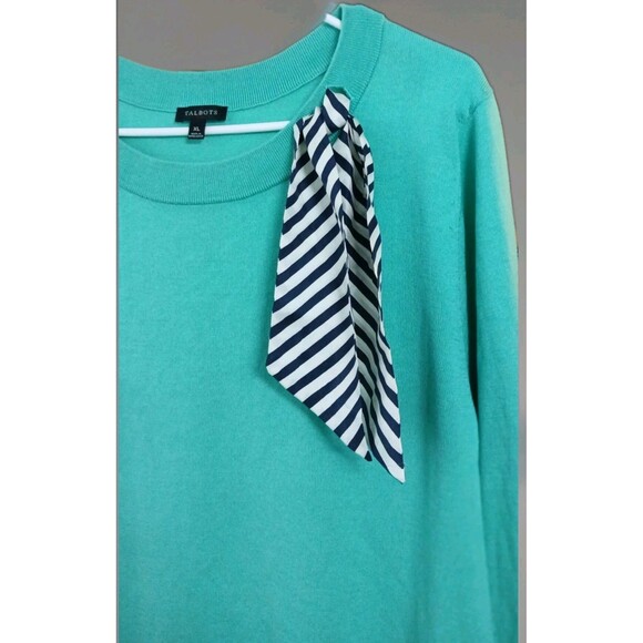 Talbots XL Green Silk Tie Neck Sweater Old Money Coastal Grandma Preppy - Picture 4 of 8